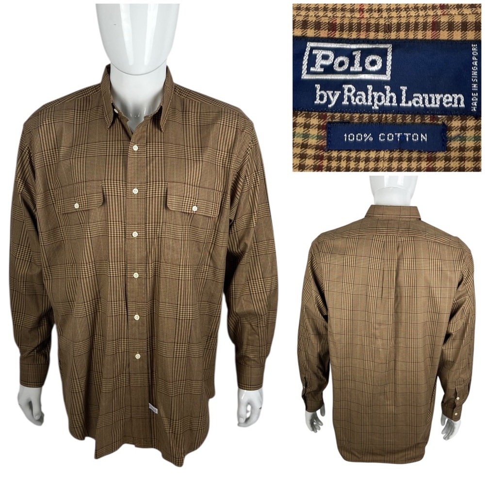 Polo Ralph Lauren Mens Large Shirt Checks Plaid 100% Cotton Vintage Casual EUC